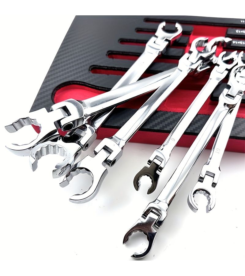 6pcs Silvery Double Head Universal Oil Pipe Wrench Shaking Head 9-21mm Removal Machine Auto Repair Tool Set - Image 4