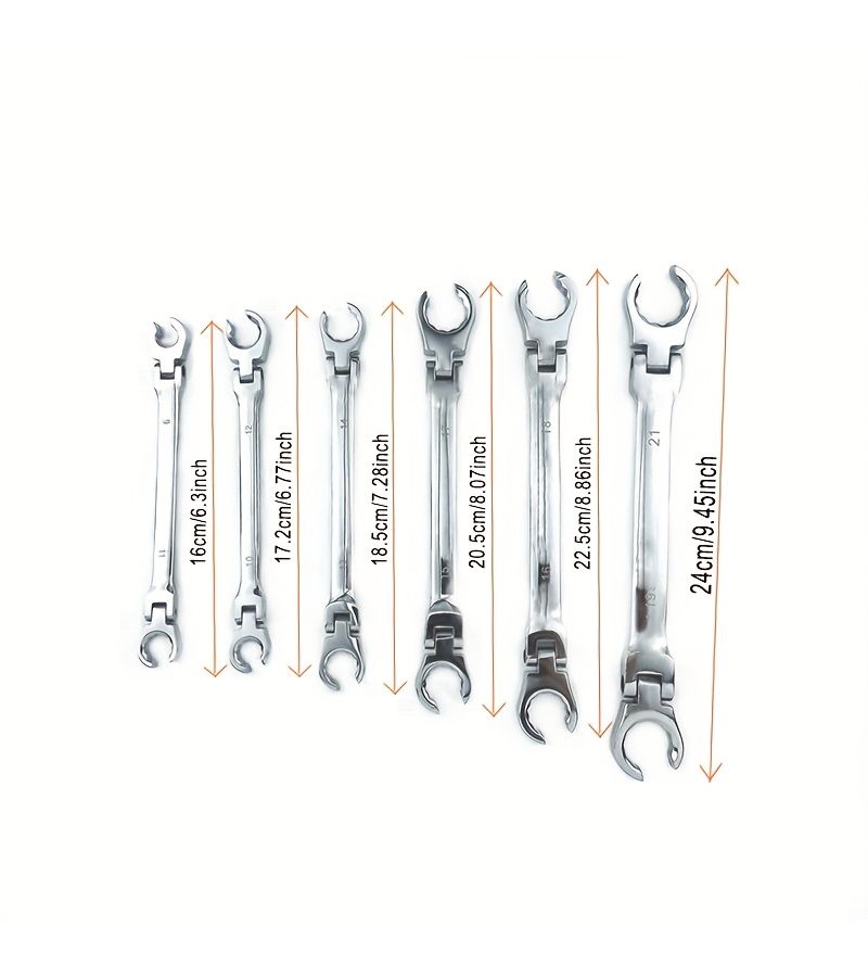 6pcs Silvery Double Head Universal Oil Pipe Wrench Shaking Head 9-21mm Removal Machine Auto Repair Tool Set - Image 2
