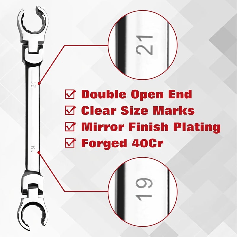 6pcs Silvery Double Head Universal Oil Pipe Wrench Shaking Head 9-21mm Removal Machine Auto Repair Tool Set - Image 5