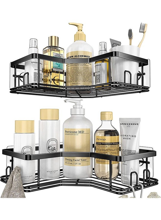 2 Pack Corner Shower Caddy,Strong adhesive Shower Organizer Shelf with 8 hooks.Waterproof, rustproof wall-mounted shower shelves for bathroom,dorm and kitchen .No Drilling  - Image 2