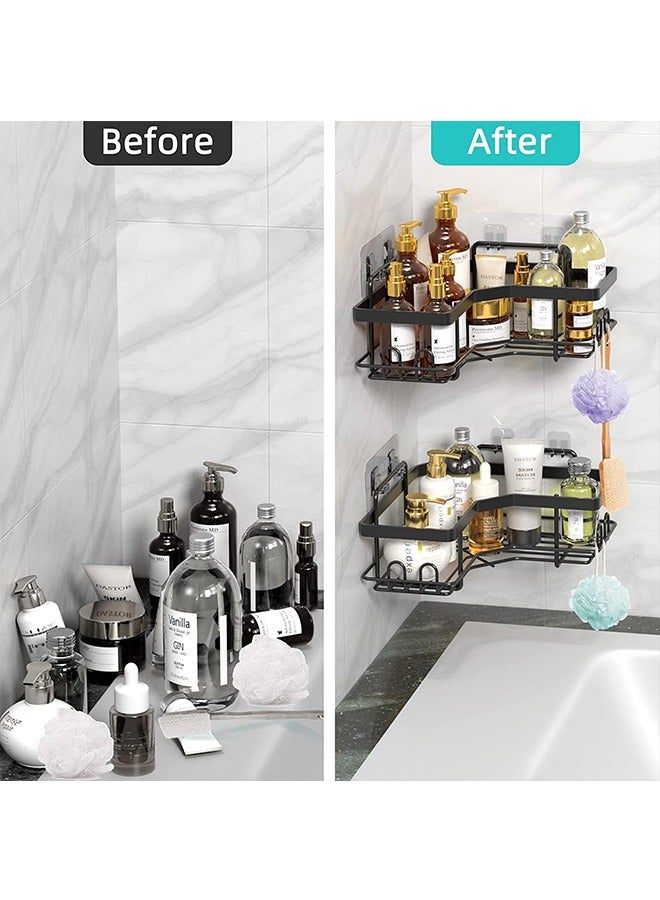 2 Pack Corner Shower Caddy,Strong adhesive Shower Organizer Shelf with 8 hooks.Waterproof, rustproof wall-mounted shower shelves for bathroom,dorm and kitchen .No Drilling  - Image 5