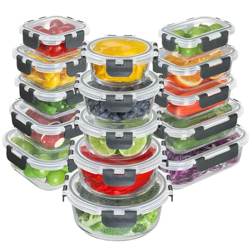 BAYZZ 30 Piece Glass Food Storage Containers Set, Glass Meal Prep Containers with Lids, Airtight Lunch Box, BPA-Free, Microwave, Freezer & Dishwasher Safe - Image 1