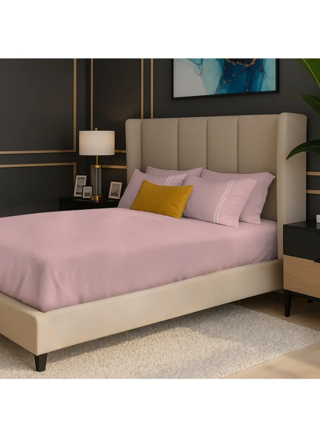 MULBERRY LIVING 100% Cotton -250 TC Serenity Solids Double King Size Fitted Bedsheet(180x200x30 cms) with 2 Pillow Covers (50 x 75 cms) - Cameo Rose