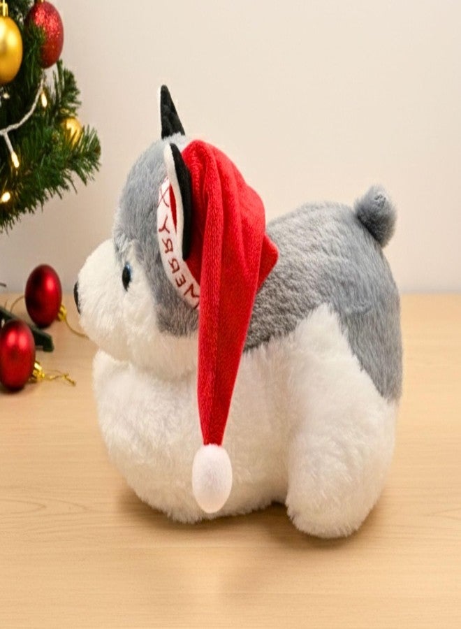 Tickles Christmas Husky Dog with Merry X Mas Hat & Scarf Soft Stuffed Plush Animal Toy for Kids Boys & Girls Birthday Gift (Color: White & Grey, Size: 28 cm) - Image 3