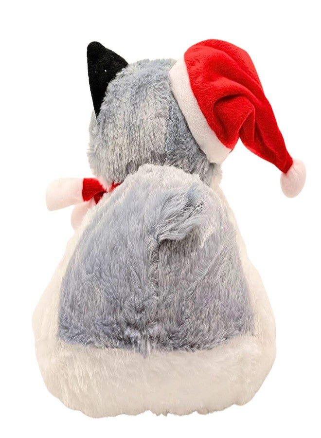 Tickles Christmas Husky Dog with Merry X Mas Hat & Scarf Soft Stuffed Plush Animal Toy for Kids Boys & Girls Birthday Gift (Color: White & Grey, Size: 28 cm) - Image 4