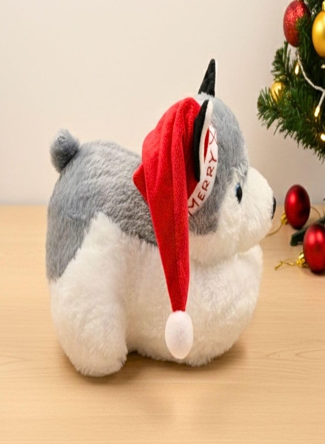 Tickles Christmas Husky Dog with Merry X Mas Hat & Scarf Soft Stuffed Plush Animal Toy for Kids Boys & Girls Birthday Gift (Color: White & Grey, Size: 28 cm) - Image 2