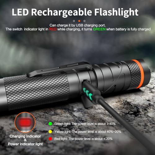 NICRON B75T LED Tactical Flashlight with Red White Dual Light, 90 Degree Rotating Head, Magnetic Base, Pocket Clip for Night Hunting, Camping, Emergency, Night Vision - Image 4