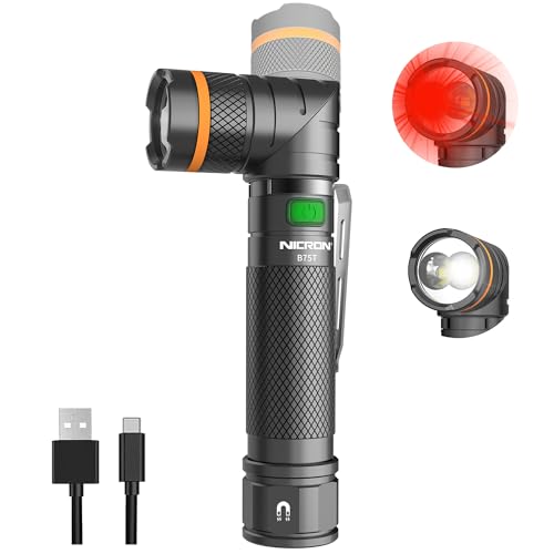 NICRON B75T LED Tactical Flashlight with Red White Dual Light, 90 Degree Rotating Head, Magnetic Base, Pocket Clip for Night Hunting, Camping, Emergency, Night Vision - Image 1