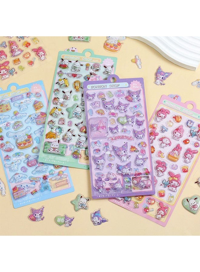 Sanrio 4 Sheets Sanrio 3D Cartoon Sticker Sheet Cute Pattern Perfect Gift For Kids Classroom Rewards Kawaii Lovely Stickers for Cups, Laptops, DIY Crafts, Phone Case, Scrapbook - Image 2