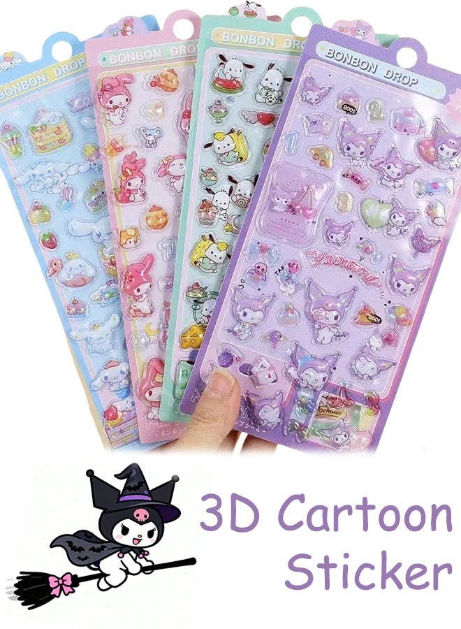 Sanrio 4 Sheets Sanrio 3D Cartoon Sticker Sheet Cute Pattern Perfect Gift For Kids Classroom Rewards Kawaii Lovely Stickers for Cups, Laptops, DIY Crafts, Phone Case, Scrapbook - Image 1