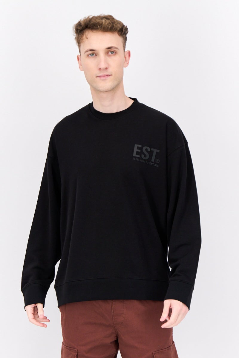 Established Redefining Essentials Men Crew Neck Long Sleeves Brand Logo Sweatshirt, Black - Image 1