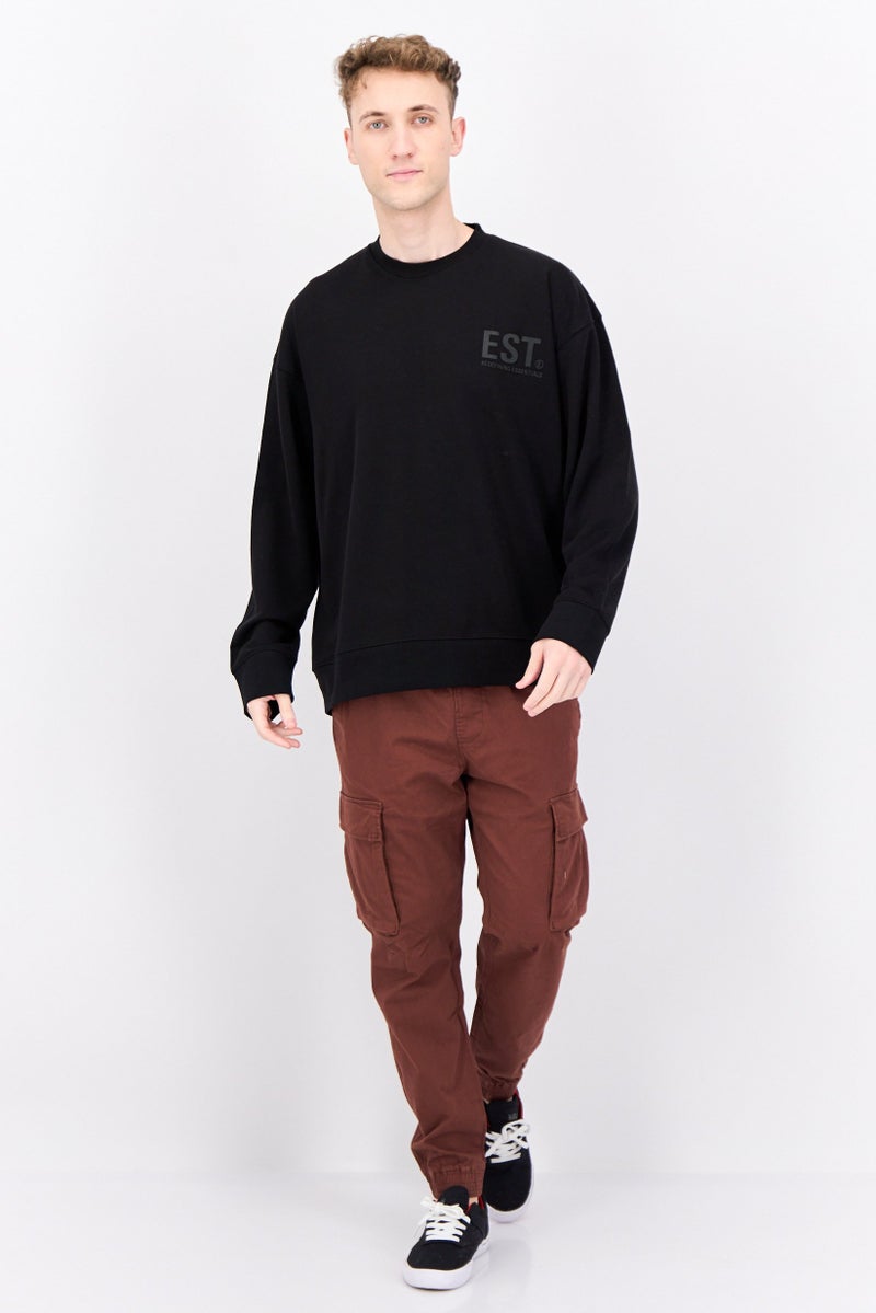 Established Redefining Essentials Men Crew Neck Long Sleeves Brand Logo Sweatshirt, Black - Image 3