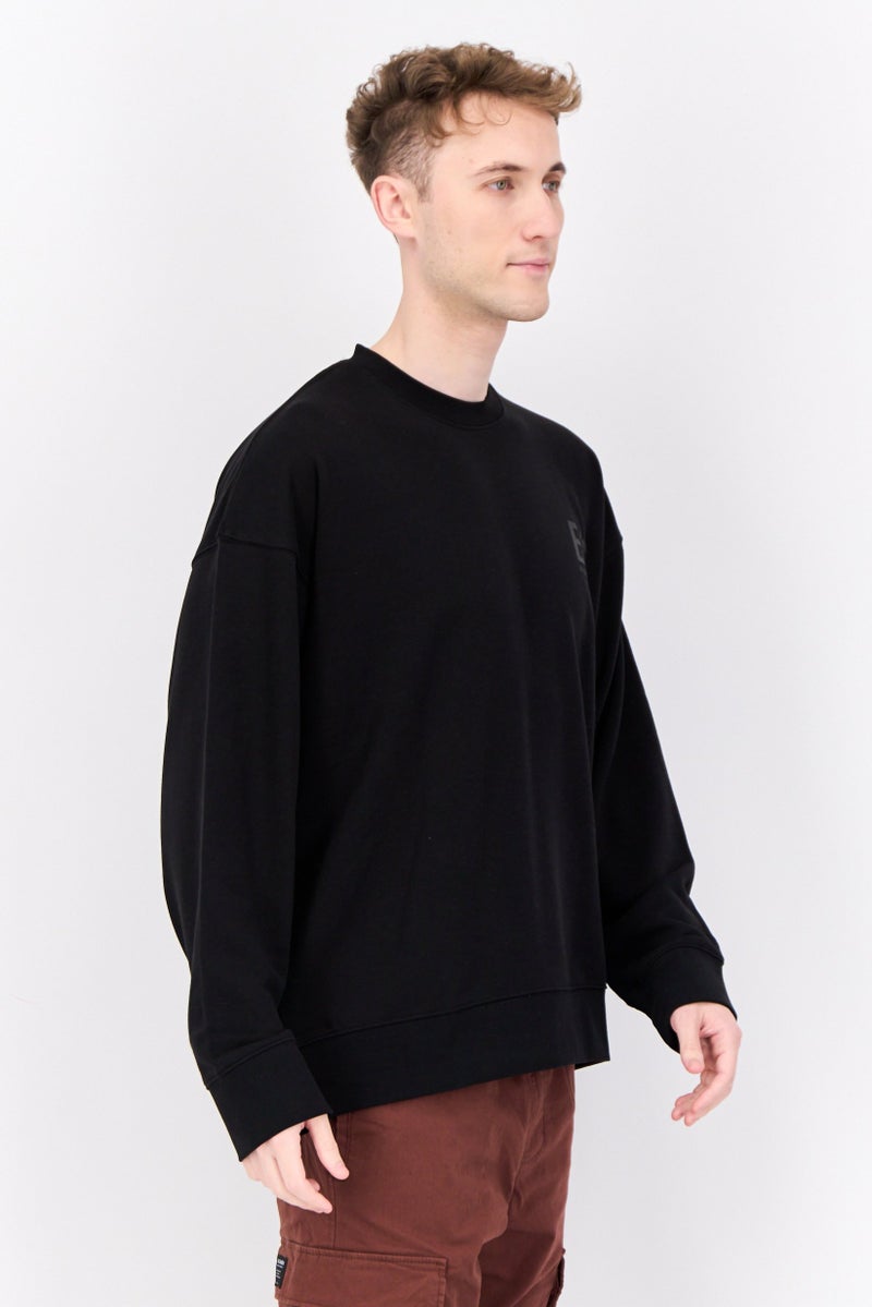 Established Redefining Essentials Men Crew Neck Long Sleeves Brand Logo Sweatshirt, Black - Image 2
