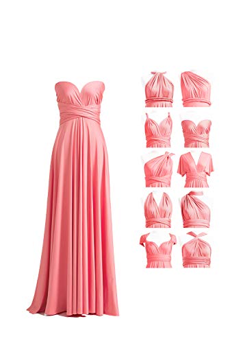 72styles فستان وصيفة العروس القابل للتحويل بدون أكمام 72 أسلوب حفلة زفاف رسمي مسائي على شكل حرف A فستان تخرج فساتين لانهائية كورال وردي - Image 4