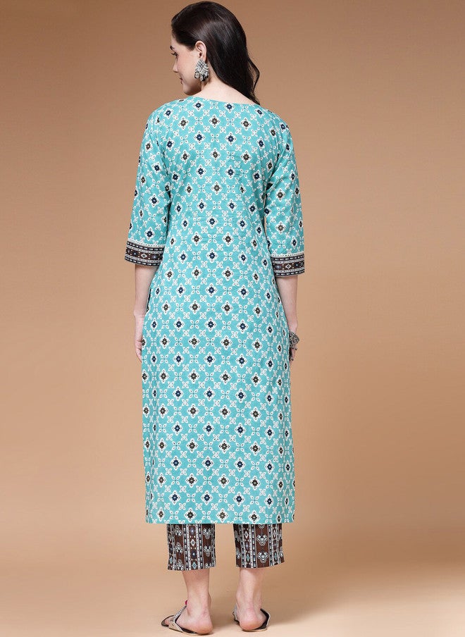 Indibelle Ethnic Motif Printed Pure Cotton Kurta with Trousers for Daily Wear - Image 5