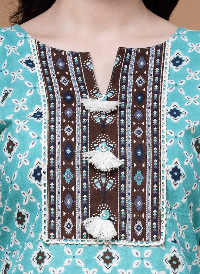 Indibelle Ethnic Motif Printed Pure Cotton Kurta with Trousers for Daily Wear - Image 2