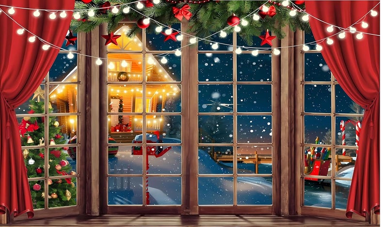 Backdropon شجرة عيد الميلاد الكرتونية المزينة بالثلج خلفية ديكور منزل شتوي لصور الأطفال حديثي الولادة استوديو تصوير فوتوغرافي حجم 5 أقدام ارتفاع و 8 أقدام عرض (5 * 8) - Image 1