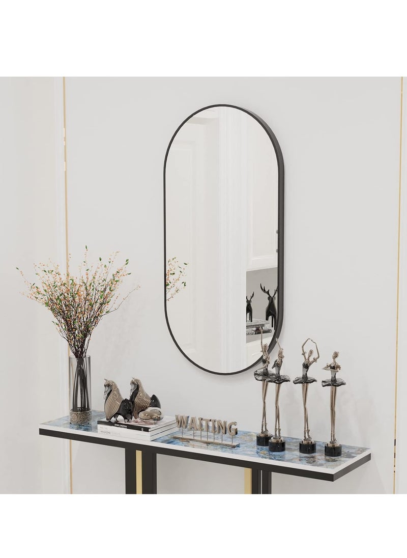 Beauenty Oval Wall Mirror Black: 100x60cm Modern Metal Framed Vanity Accent Pill-Shaped Mirror for Bathroom, Entryway Hall, Living Room, Bedroom, Wall Decor, Horizontal or Vertical  - Image 1