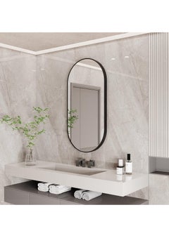 Beauenty Oval Wall Mirror Black: 100x60cm Modern Metal Framed Vanity Accent Pill-Shaped Mirror for Bathroom, Entryway Hall, Living Room, Bedroom, Wall Decor, Horizontal or Vertical  - Image 2