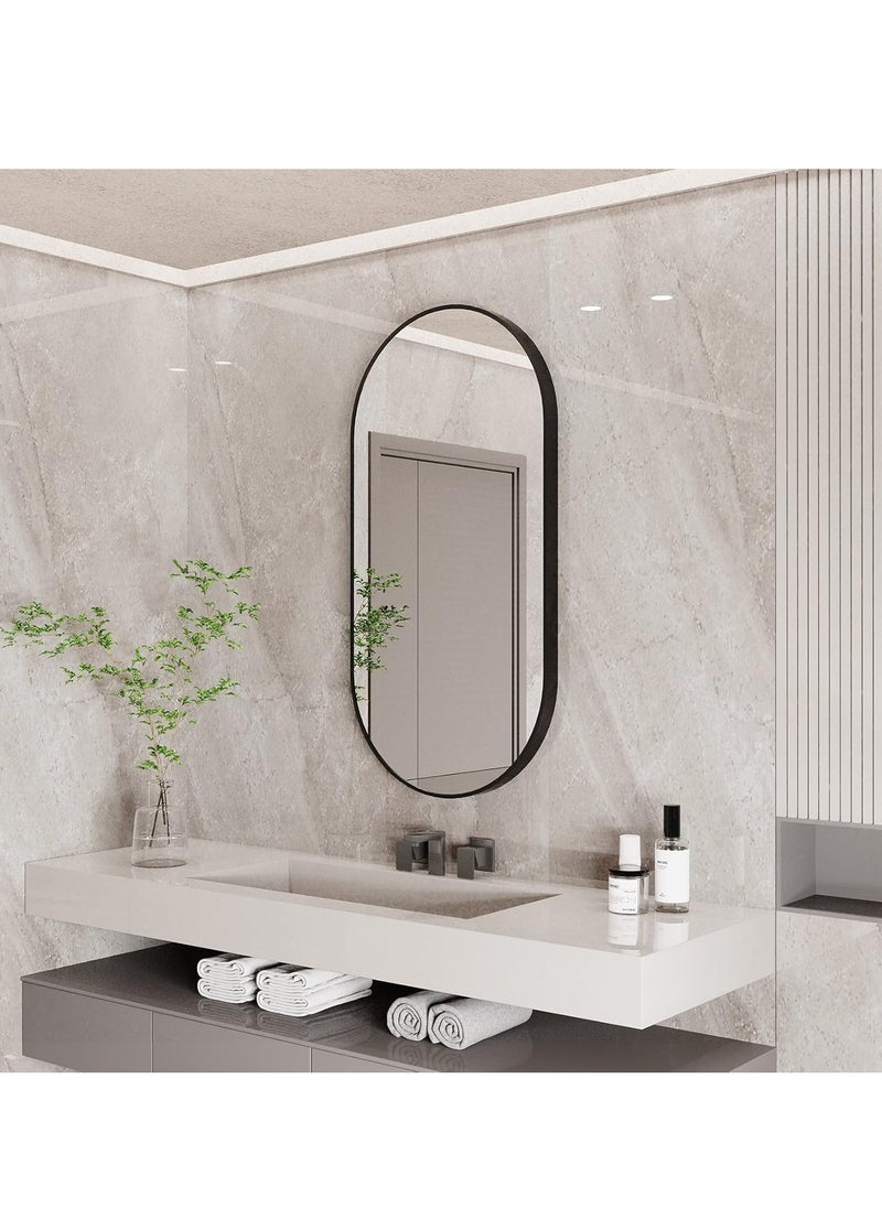 Beauenty Oval Wall Mirror Black: 100x60cm Modern Metal Framed Vanity Accent Pill-Shaped Mirror for Bathroom, Entryway Hall, Living Room, Bedroom, Wall Decor, Horizontal or Vertical  - Image 2