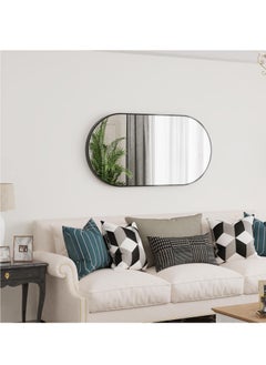 Beauenty Oval Wall Mirror Black: 100x60cm Modern Metal Framed Vanity Accent Pill-Shaped Mirror for Bathroom, Entryway Hall, Living Room, Bedroom, Wall Decor, Horizontal or Vertical  - Image 4
