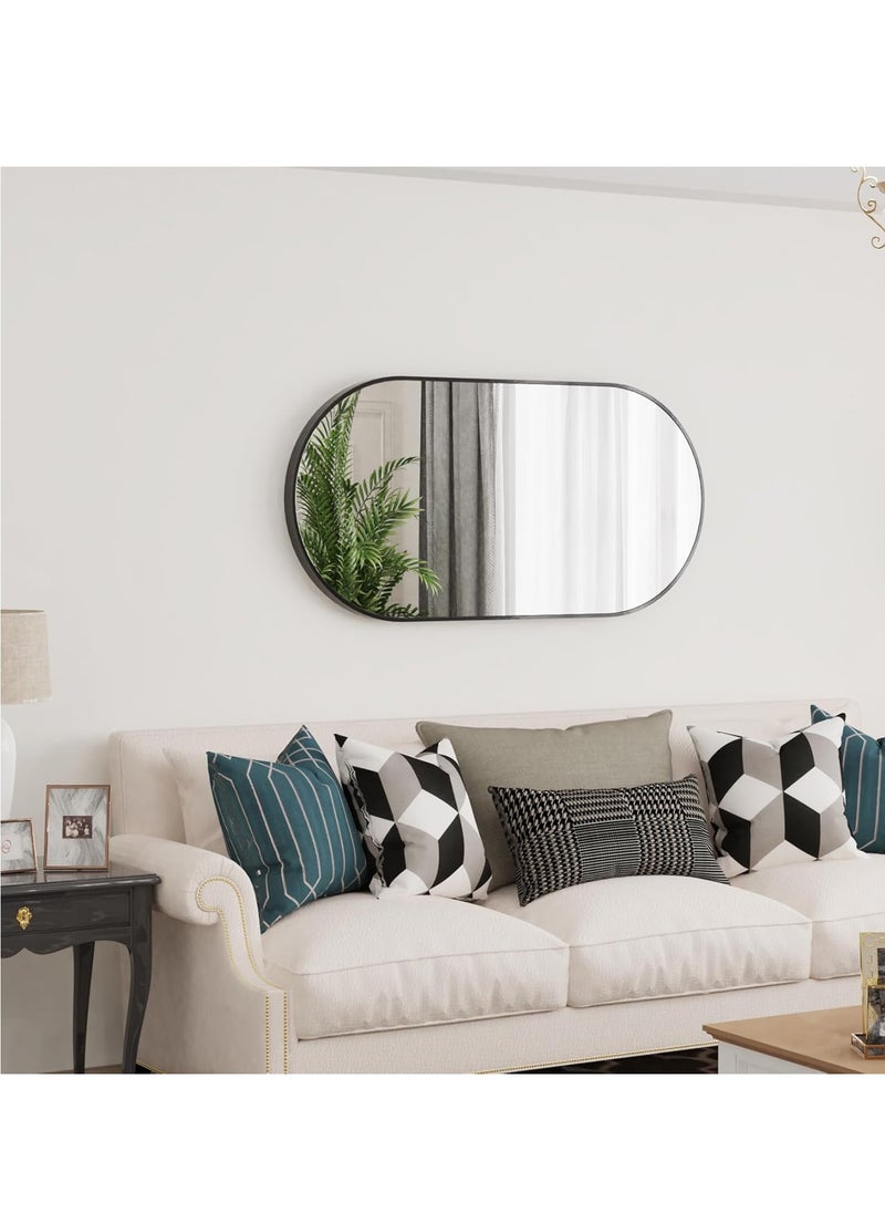 Beauenty Oval Wall Mirror Black: 100x60cm Modern Metal Framed Vanity Accent Pill-Shaped Mirror for Bathroom, Entryway Hall, Living Room, Bedroom, Wall Decor, Horizontal or Vertical  - Image 4