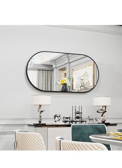 Beauenty Oval Wall Mirror Black: 100x60cm Modern Metal Framed Vanity Accent Pill-Shaped Mirror for Bathroom, Entryway Hall, Living Room, Bedroom, Wall Decor, Horizontal or Vertical  - Image 3