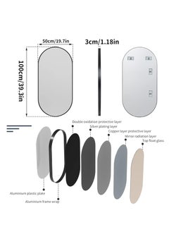 Beauenty Oval Wall Mirror Black: 100x60cm Modern Metal Framed Vanity Accent Pill-Shaped Mirror for Bathroom, Entryway Hall, Living Room, Bedroom, Wall Decor, Horizontal or Vertical  - Image 5