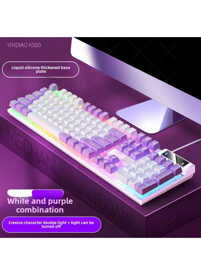Generic Digital Computer Keyboard 104 Keys Usb Interface For Gaming Office-Color:White And Purple-mixed Light  - Image 1