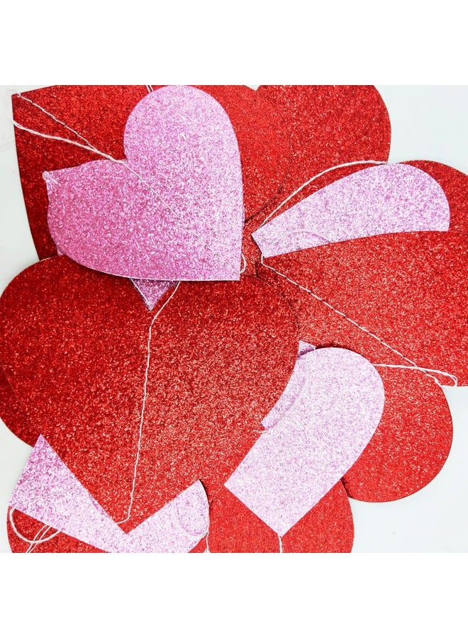 PTFNY 8 Pack Valentine's Day Glitter Heart Garland Red Pink Glittery Valentines Day Heart Hanging String Garland Banner Valentines Party Decorations for Engagement Bachelorette Wedding - Image 3