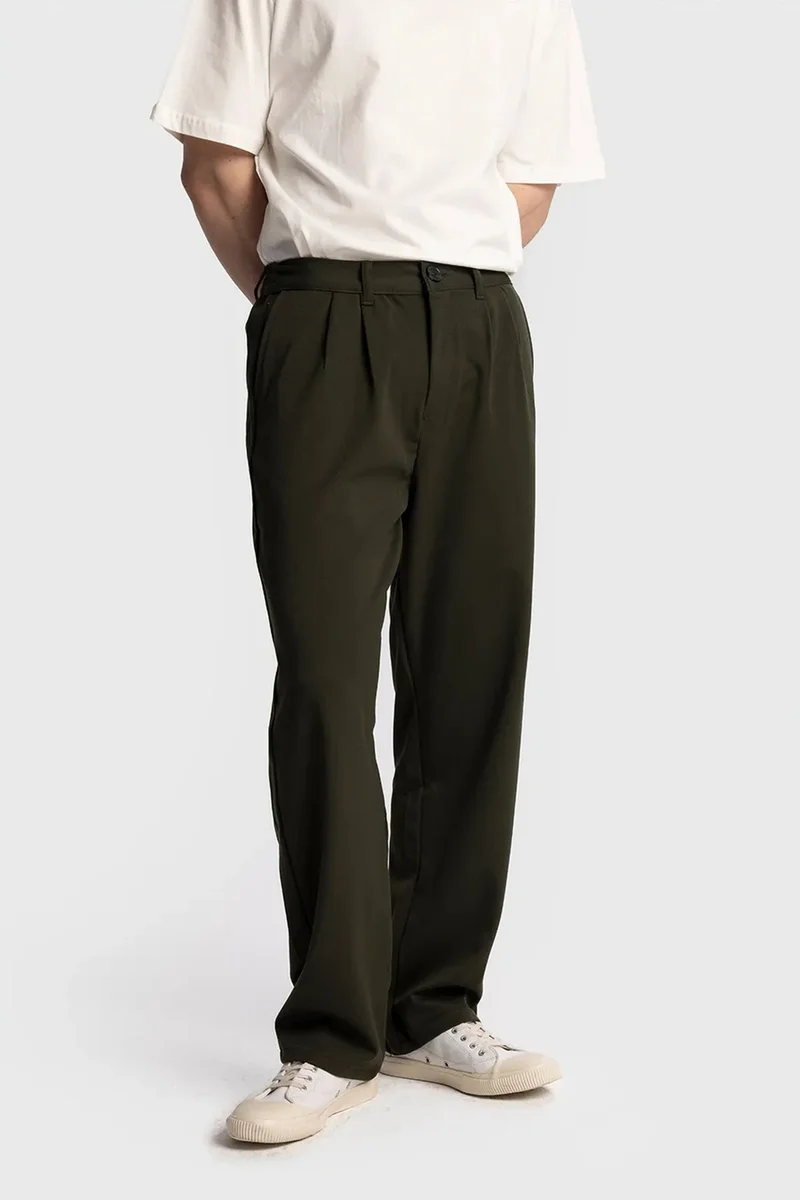 Giesto Khaki Green GIESTO Pleated Straight Leg Pants for Men | Best Price UAE