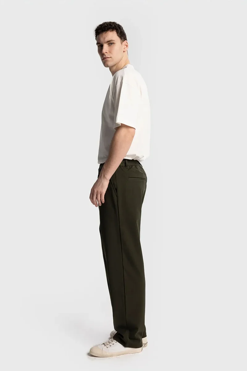 Giesto Khaki Green GIESTO Pleated Straight Leg Pants for Men | Best Price UAE