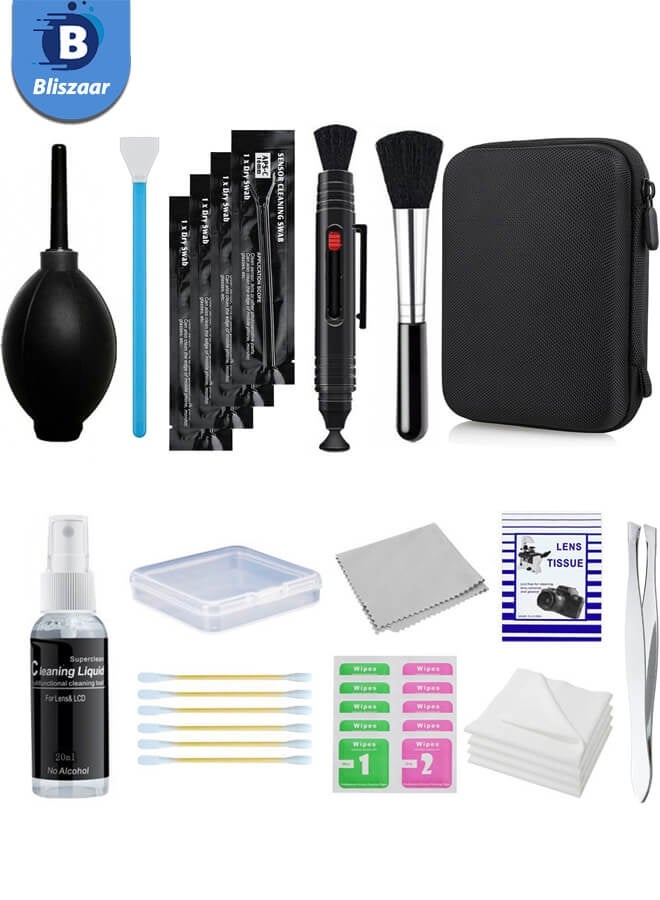 Bliszaar 13-in-1 Camera Lens Cleaning Kit - Mirrorless & DSLR Sensor Cleaning Kit for Canon, Sony, Nikon Including Lens Blower, Detergent, Swabs, Cloth, Pen, Brush - Image 1