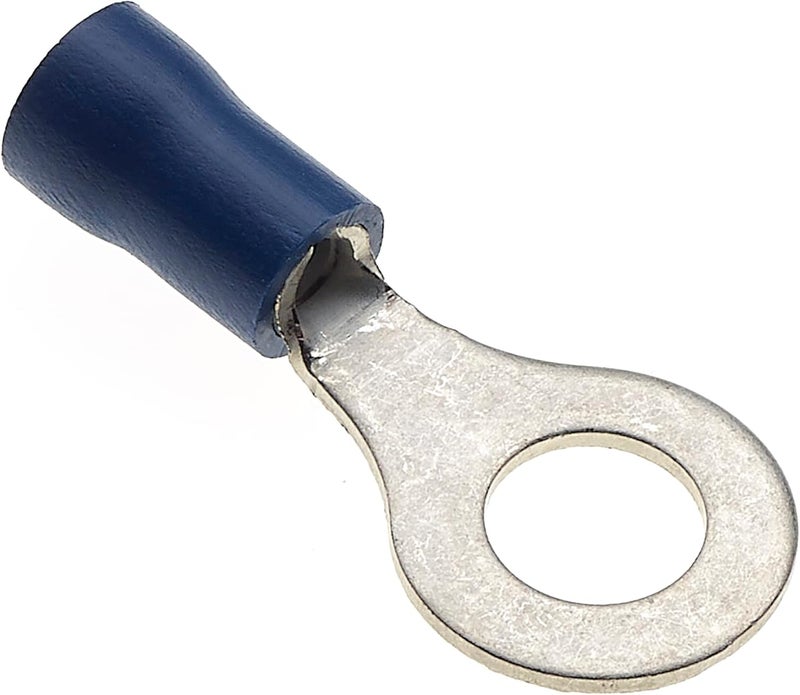 Keple Ring Crimp Terminal - Pack of 100, Blue, 6mm, 30A, 16-14 AWG - Heat Shrink Ring Connectors, Tinned Copper Connectors, Insulated Ring Wire Terminals - Image 1