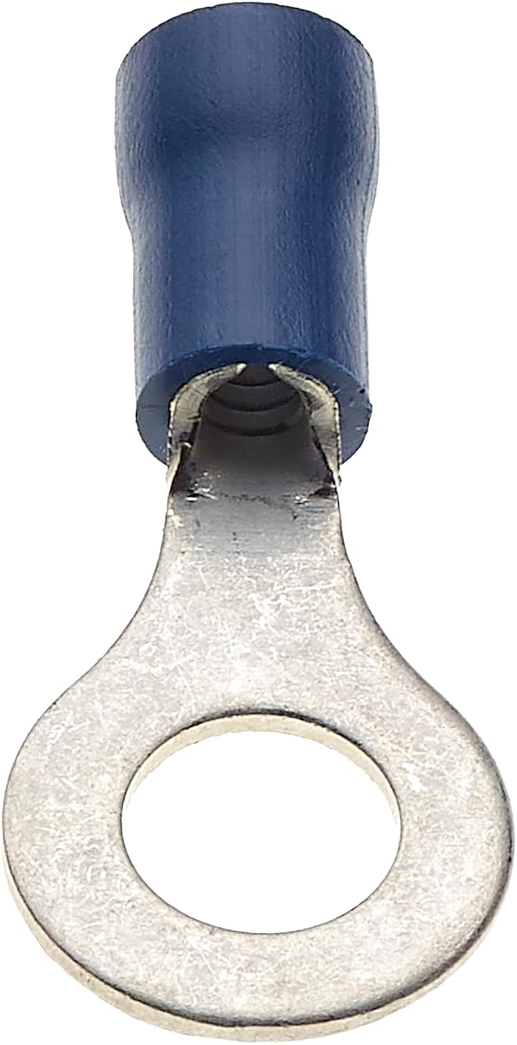 Keple Ring Crimp Terminal - Pack of 100, Blue, 6mm, 30A, 16-14 AWG - Heat Shrink Ring Connectors, Tinned Copper Connectors, Insulated Ring Wire Terminals - Image 2