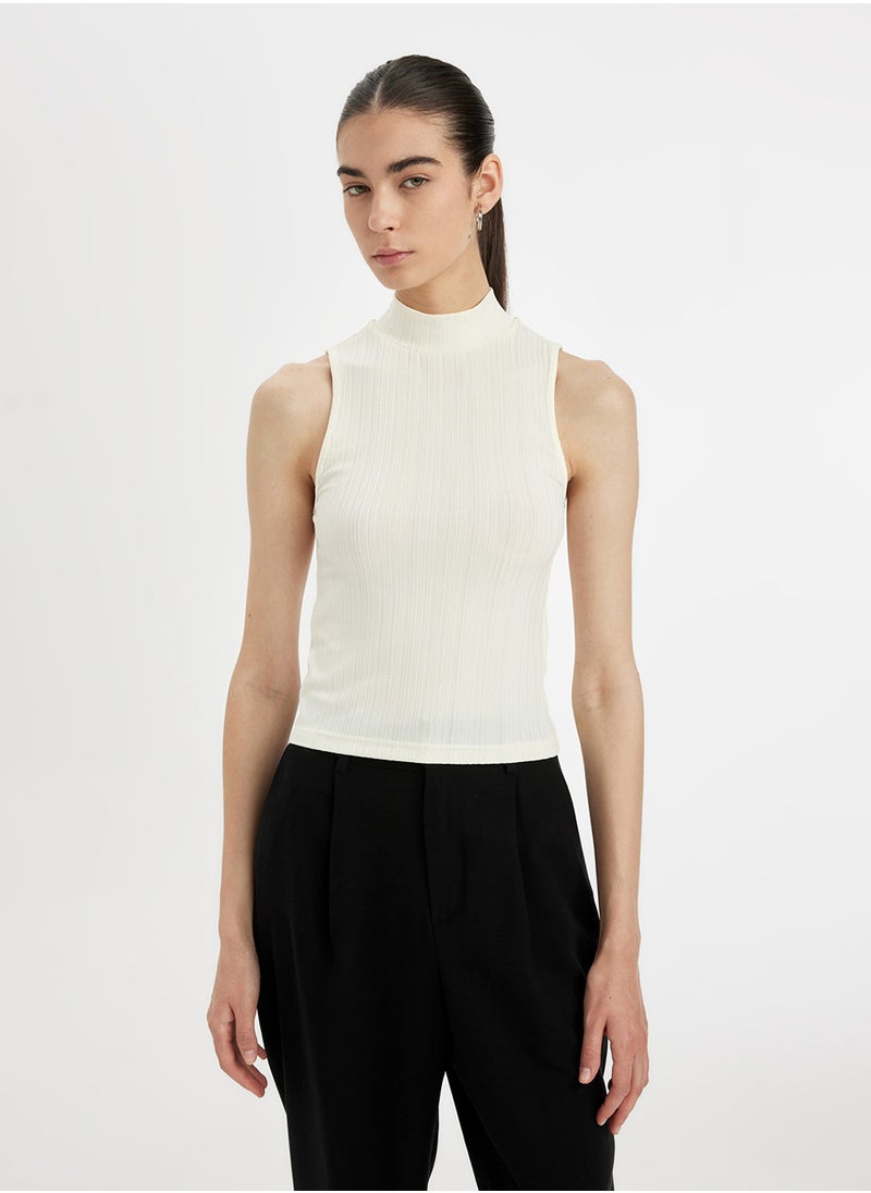 DeFacto Slim Fit Tight Half-Turtleneck Ribbed Corset Smart Tank Top  - Image 1