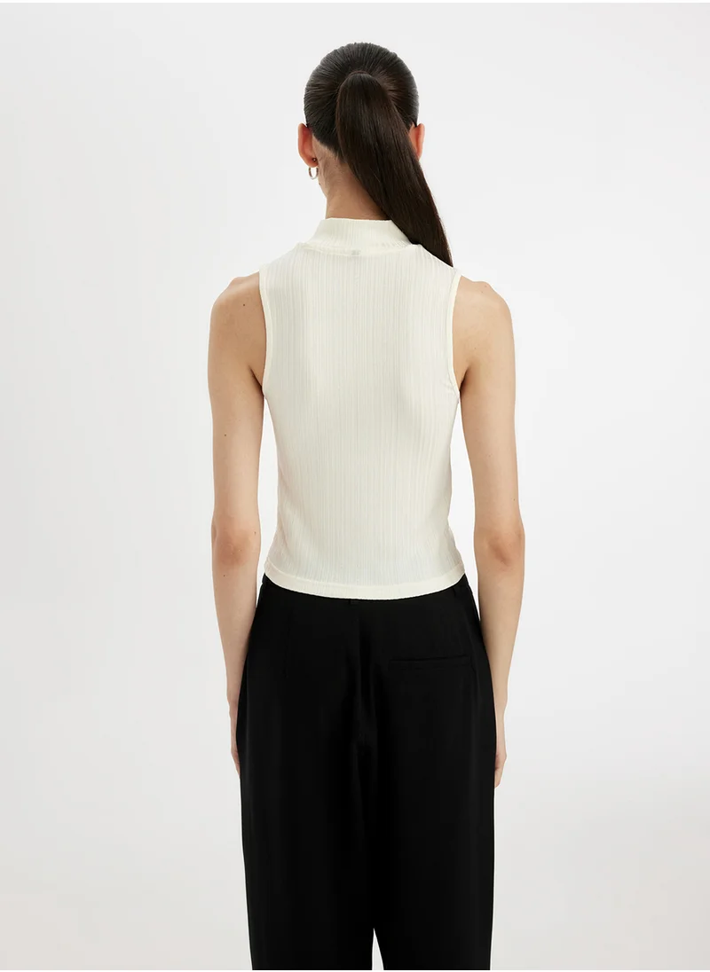 ديفاكتو Slim Fit Tight Half-Turtleneck Ribbed Corset Smart Tank Top