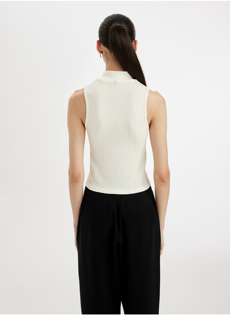 DeFacto Slim Fit Tight Half-Turtleneck Ribbed Corset Smart Tank Top  - Image 2
