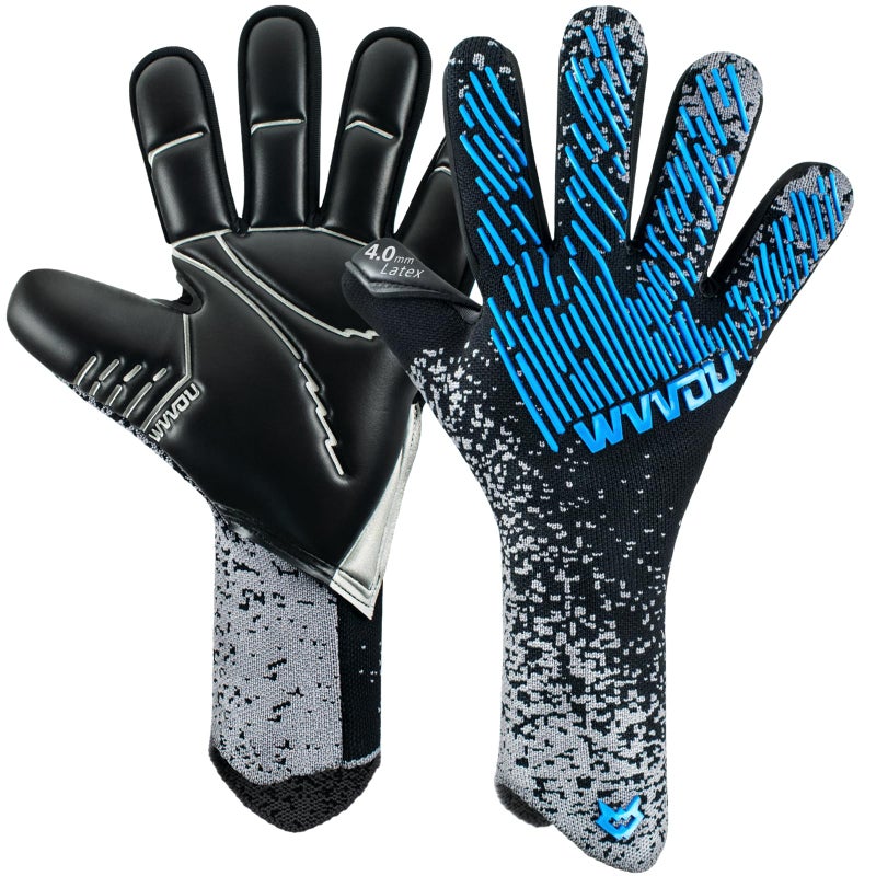WVVOU Soccer Goalie Goalkeeper Gloves for Youth Adult Enhanced Latex Palm Grip Breathable Knitted Fabric Suitable for Game Training Blue Size 10 - Image 2