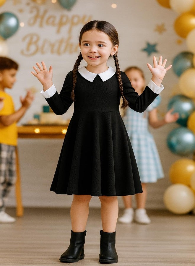 CQDY Girls Black Dress Kids Long Sleeve Vintage Peter Pan Collar T-Shirt Dress Halloween Costume Cosplay Outfit - Image 3