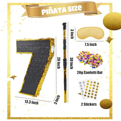PCFING 20 Inch Number 7 Piata Gold Black with 30 Inch Piata Stick Blindfold Confetti for Man Women Boys Girls Birthday Party Decorations Anniversary Celebration Fiesta - Image 5