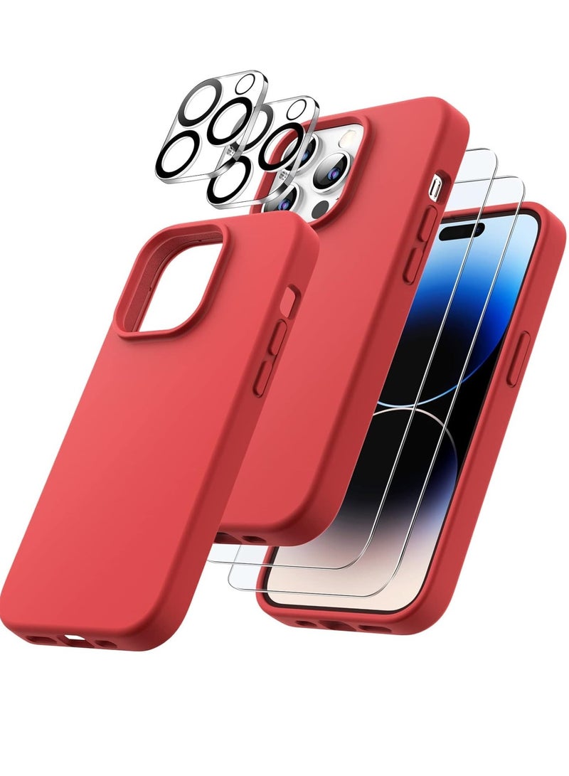ELTRAZONE iPhone 14 Pro Max Cover, with 2 Pack Screen Protector + 2 Pack Camera Lens Protector, Liquid Silicone [Full Body] Protection Shockproof [Drop Protection] Case 6.7 inches (Red) - Image 1