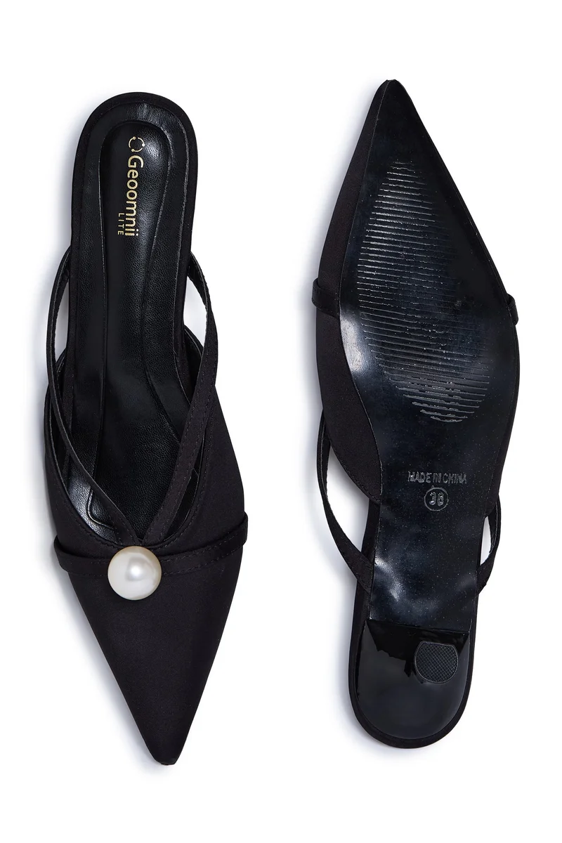 Geoomnii BLACK Geoomnii Mid Heel Mules for Women – Stylish Backless Slip-On Heels for Office, Party & Everyday Wear for Women | Best Price UAE