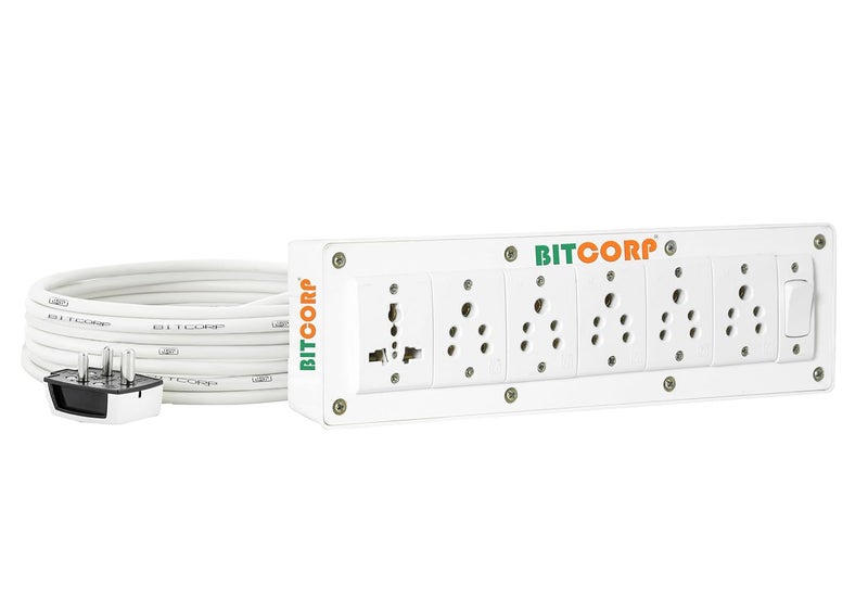 Bitcorp Extension Board 6A 2000W with 15 Meter Long Cable Cord for Home Kitchen Office Outdoor Indoor Appliances White - Image 1