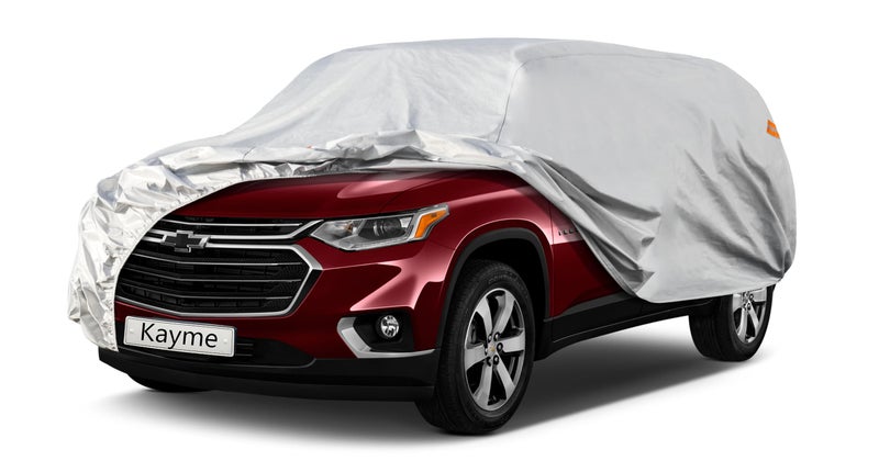 Kayme 6 Layers SUV Car Cover Custom Fit for Chevrolet Chevy Traverse 20092025 Waterproof All Weather for Automobiles Outdoor Full Cover Rain Sun UV ProtectionSilver