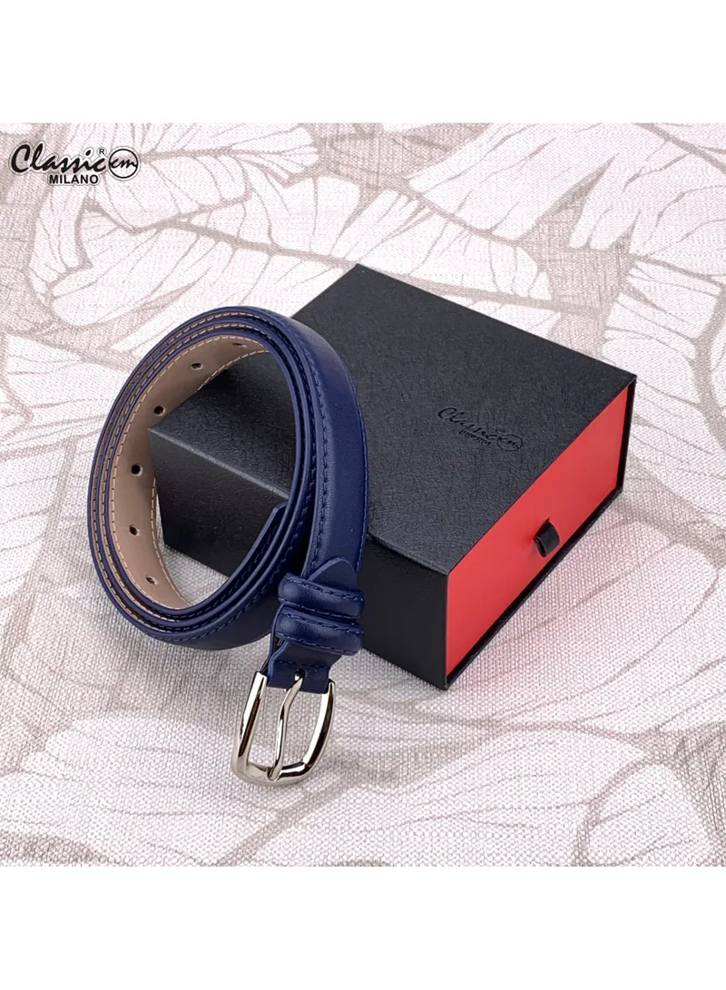 Classic Milano Blue (SGPU24) Classic Milano Women's Belt with Gift Box; Faux Leather Ladies Belt for Dresses, Jeans & Gowns; Stylish Womens Belt; Adjustable Girls Belt; Belt for Women | Full Length: 110 CM (Free Size - Fits up to the waist of 40 Inches / 100 CM) for Women | Best Price UAE