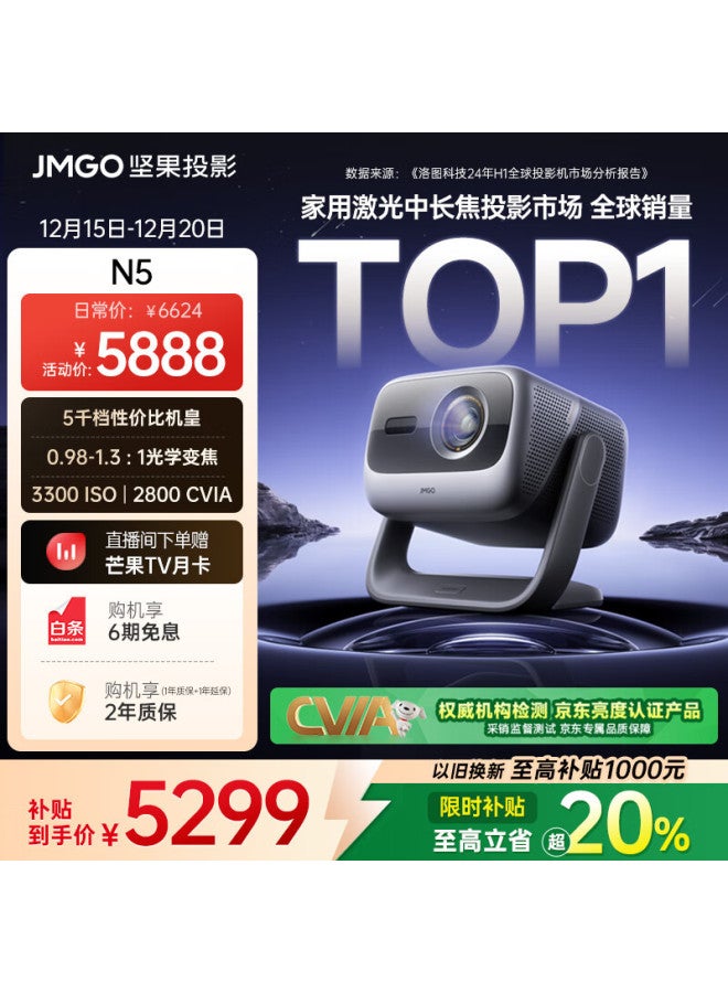 Jmgo N5 4k Zoom Projector Ultra Hd Ptz Smart Home Theater With 20% National Subsidy