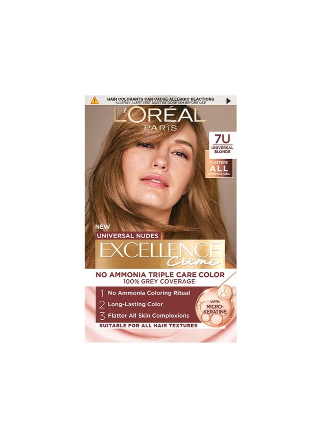 L'Oreal Paris Excellence Crème Universal Nudes Hair Color 7U Blonde - Image 1