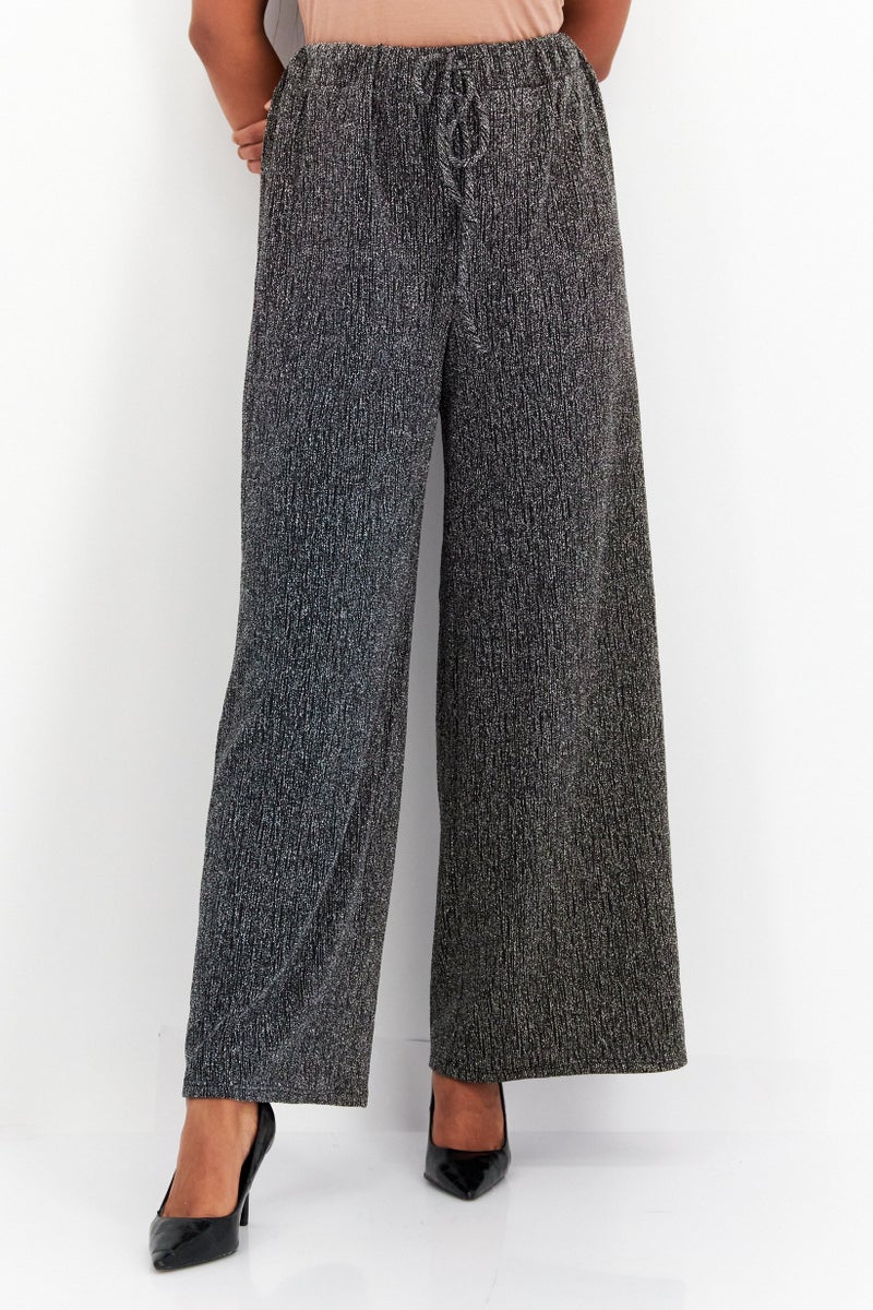 Sage The Label سروال نسائي عريض الساق بتصميم منتظم ومُحكم، معدني - Image 1