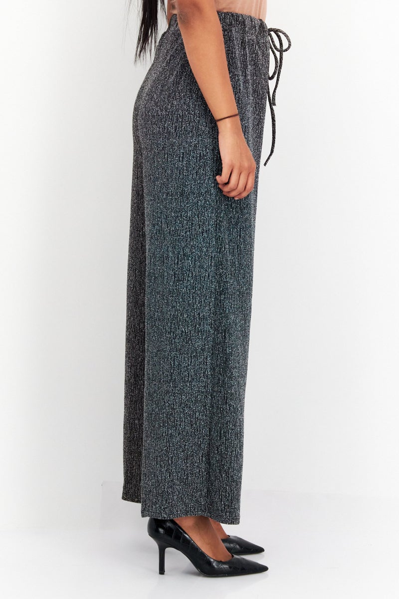 Sage The Label سروال نسائي عريض الساق بتصميم منتظم ومُحكم، معدني - Image 3